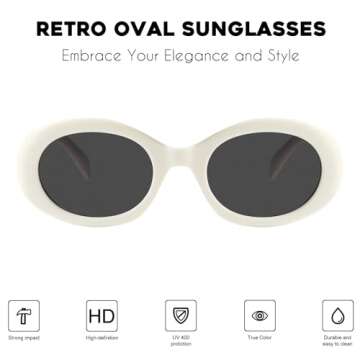 mosanana Oval Retro Trendy Sunglasses for Women Cute Sunnies 90s Style Fashion Shades White MS52371