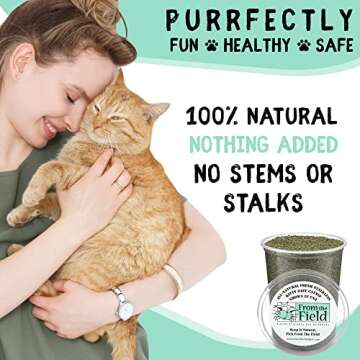 from The Field | Fine Ground Stalkless Catnip | Premium USA-Grown Catnip for Toys & Playtime | Fresh, Potent, Non-Toxic, Eco-Friendly | Safe for Kittens & Cats | Resealable 6 oz Tub