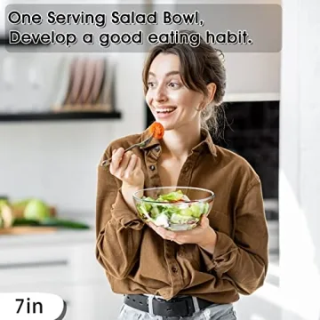 NUTRIUPS 7 Inch Medium Glass Prep Bowls, 37oz Glass Bowl Set, Clear Tempered Glass Salad Bowls for Kitchen Microwave and Oven Safe