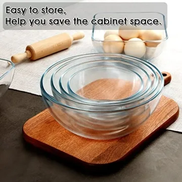 NUTRIUPS 7 Inch Medium Glass Prep Bowls, 37oz Glass Bowl Set, Clear Tempered Glass Salad Bowls for Kitchen Microwave and Oven Safe