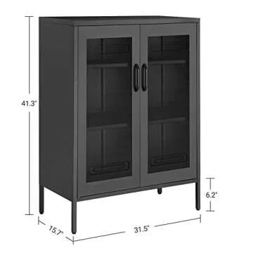 SONGMICS Metal Storage Cabinet with Mesh Doors, Steel Display Cabinets with Adjustable Shelves for Bathroom Home Office, Black UOMC002B01