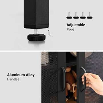 SONGMICS Metal Storage Cabinet with Mesh Doors, Steel Display Cabinets with Adjustable Shelves for Bathroom Home Office, Black UOMC002B01