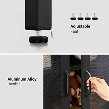 SONGMICS Metal Storage Cabinet with Mesh Doors, Steel Display Cabinets with Adjustable Shelves for Bathroom Home Office, Black UOMC002B01