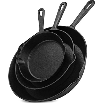 Cast Iron Skillet Set - 3 Pre-Seasoned Pans
