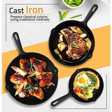 Cast Iron Skillet Set - 3 Pre-Seasoned Pans