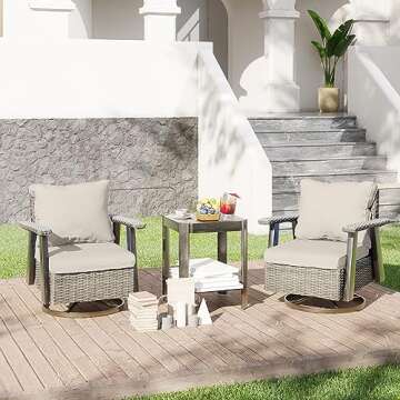 MeetLeisure Outdoor Swivel Rocker Patio Chairs Set of 2 with Matching Side Table - Wicker Patio Swiv...