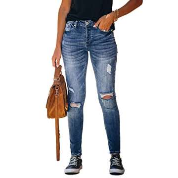 Allimy Women's Boyfriend High Rise Skinny Stretch Ripped Jeans - Size 4