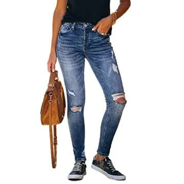 Allimy Women's Stretchy High Rise Ripped Jeans - Size 4