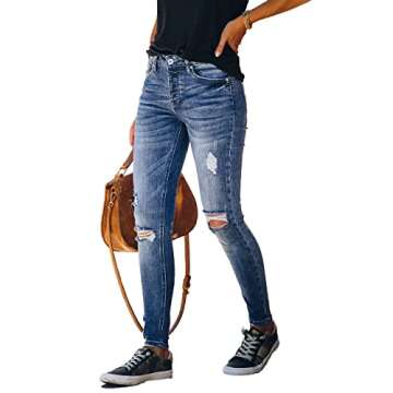 Allimy Women's Stretchy High Rise Ripped Jeans - Size 4