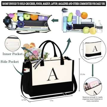 Personalized Initial Canvas Tote Bag & Makeup Bag