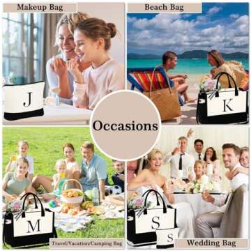 Personalized Initial Canvas Tote Bag & Makeup Bag