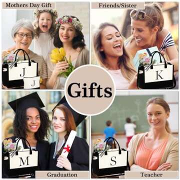 Personalized Initial Canvas Tote Bag & Makeup Bag