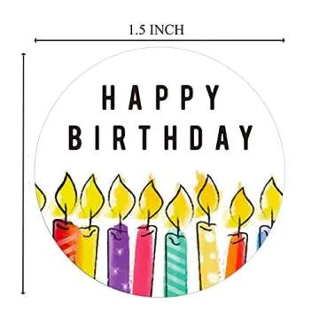 Happy Birthday Stickers, Round Happy Birthday Stickers,Waterproof Self Adhesive Stickers Happy Birthday with 500 pcs Round Label Rolls (1.5" Round - 500 Labels Per Roll) for Kids Party Decoration
