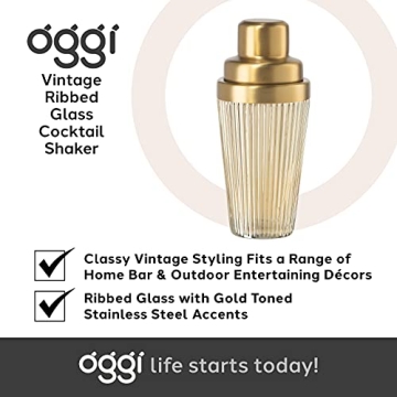 OGGI Vintage Ribbed Glass Cocktail Shaker - 16oz Beauty