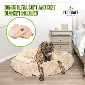 Pet Craft Supply Wellness Calming Dog Bed for Small Dogs - Cat Bed for Indoor Cats - with Bonus Matching Dog Blanket Cat Blanket to Combat Anxiety, Clear, XXLarge 45" x 45" (8741EC)
