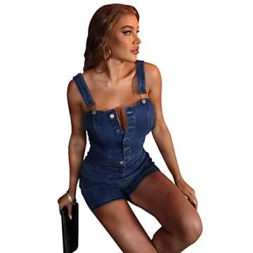 Salimdy Women's Sexy Two Piece Outfits - Cute Sleeveless Front Button Denim Crop Top and Shorts Set Rompers Blue 2XL