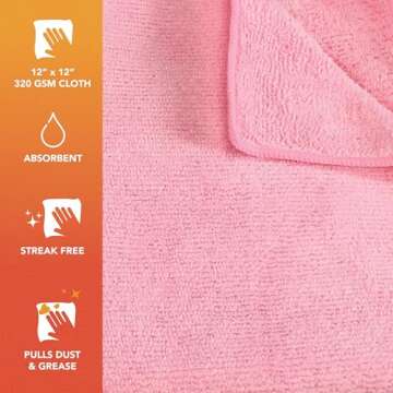 Arkwright Microfiber Cleaning Cloths - (Pack of 12) Lint & Streak-Free Drying Wash Towels, 320 GSM S...