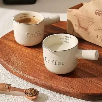 FOVERN1 Espresso Cups,2PCS Ceramic Espresso Cups with Double Scale,90ML Expresso Shots Cup with Handle,Ceramic Measuring Cups Espresso Measuring Cup,Espresso Accessories with V-Shaped Mouth