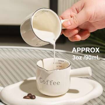 FOVERN1 Espresso Cups,2PCS Ceramic Espresso Cups with Double Scale,90ML Expresso Shots Cup with Handle,Ceramic Measuring Cups Espresso Measuring Cup,Espresso Accessories with V-Shaped Mouth