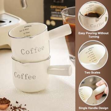 FOVERN1 Espresso Cups,2PCS Ceramic Espresso Cups with Double Scale,90ML Expresso Shots Cup with Handle,Ceramic Measuring Cups Espresso Measuring Cup,Espresso Accessories with V-Shaped Mouth