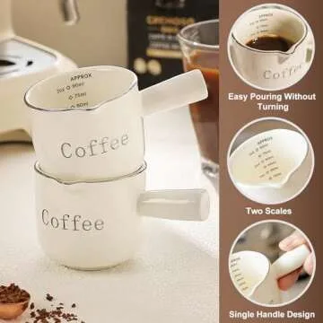 FOVERN1 Espresso Cups,2PCS Ceramic Espresso Cups with Double Scale,90ML Expresso Shots Cup with Handle,Ceramic Measuring Cups Espresso Measuring Cup,Espresso Accessories with V-Shaped Mouth