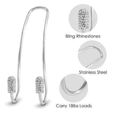 Guoord 【2024 Upgraded】 Car Headrest Hook Decorations, 2 Pcs Bling Purse Hook Hangers, Stainless Hooks Car Hangers and Durable Backseat Holder, Storage Universal for SUV Truck Vehicle(White)