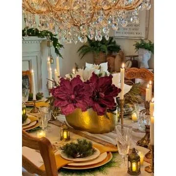 M2cbridge Artificial Christmas Magnolia Flowers Red Velvet Poinsettia Floral Picks for Christmas Wreath Tree Ornaments (4pcs Maroon Magnolia)