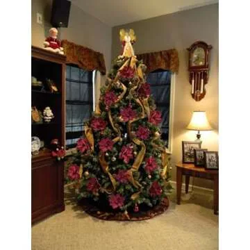 M2cbridge Artificial Christmas Magnolia Flowers Red Velvet Poinsettia Floral Picks for Christmas Wreath Tree Ornaments (4pcs Maroon Magnolia)