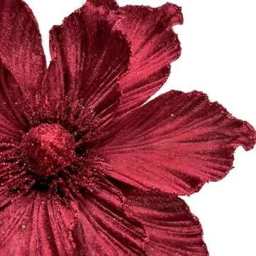 M2cbridge Artificial Christmas Magnolia Flowers Red Velvet Poinsettia Floral Picks for Christmas Wreath Tree Ornaments (4pcs Maroon Magnolia)