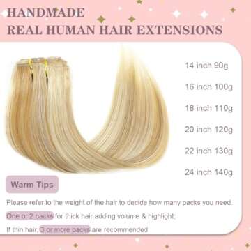 TCBOP Clip in Hair Extensions Real Human Hair Blonde Clip in Hair Extensions 18inch 110g 7pcs Carame...