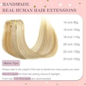 TCBOP Clip in Hair Extensions Real Human Hair Blonde Clip in Hair Extensions 18inch 110g 7pcs Carame...