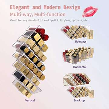 KOOLYAH Premium Designer Lipstick Organizer, Multi-way Cosmetic Storage Display with 28+1 slots Large Capacity, Fits Lip glosses, Makeup Brushes and More, Clear Transparent