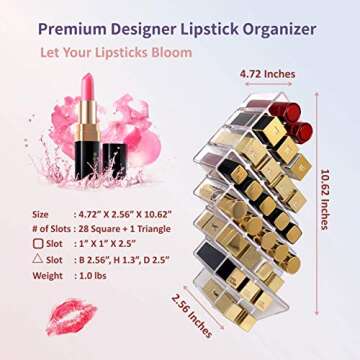 KOOLYAH Premium Designer Lipstick Organizer, Multi-way Cosmetic Storage Display with 28+1 slots Large Capacity, Fits Lip glosses, Makeup Brushes and More, Clear Transparent