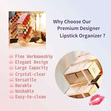 KOOLYAH Premium Designer Lipstick Organizer, Multi-way Cosmetic Storage Display with 28+1 slots Large Capacity, Fits Lip glosses, Makeup Brushes and More, Clear Transparent