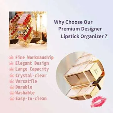 KOOLYAH Premium Designer Lipstick Organizer, Multi-way Cosmetic Storage Display with 28+1 slots Large Capacity, Fits Lip glosses, Makeup Brushes and More, Clear Transparent