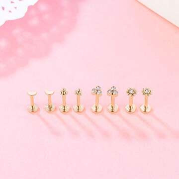 Gnoliew Stylish 16G Labret Lip Ring Studs for All