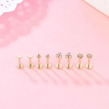 Gnoliew Stylish 16G Labret Lip Ring Studs for All