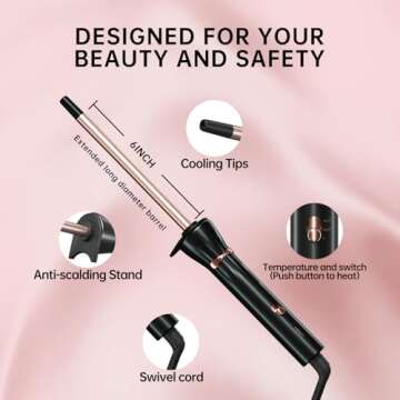 HIRAY 3/8 Inch Curling Iron,9mm Tiny Curling Wand,Ceramic Small Barrel Curling Iron with Adjustable Temperature,Fast Heating,for Short & Long Hair