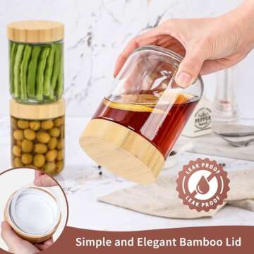 DRKIO 16 Oz Overnight Oats Glass Jars - 4 Pack with Bamboo Lids