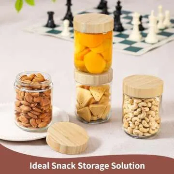 DRKIO 16 Oz Overnight Oats Glass Jars - 4 Pack with Bamboo Lids