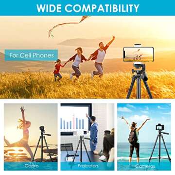 UBeesize 50" Phone Tripod, [2022 Upgraded] Extendable Cell Phone Tripod with Carry Bag and Phone Holder, Compatible with iPhone, Android, Camera.