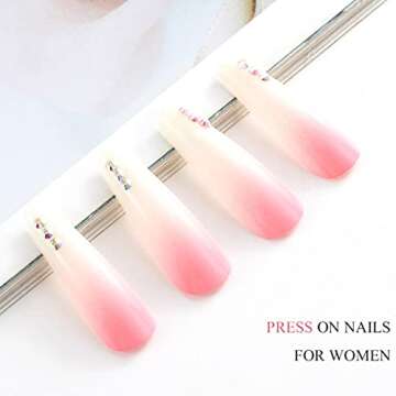 Acedre Coffin Press on Nails French Nude and Pink 24 PCS