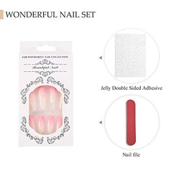 Acedre Coffin Press on Nails French Nude and Pink 24 PCS