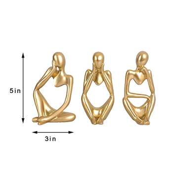 3Pcs The Thinker Statue Creative Figurines for Bookshelf Decor, Home Decor, Office Shelf, Desktop, Living Room,Modern Home,Golded and Black (Gold)
