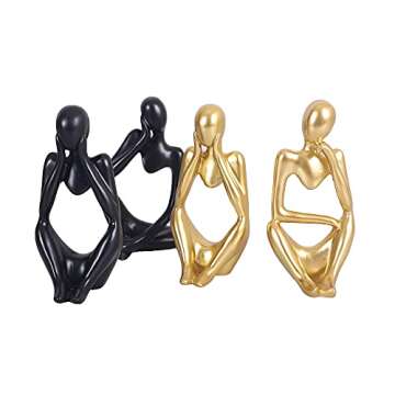 3Pcs The Thinker Statue Creative Figurines for Bookshelf Decor, Home Decor, Office Shelf, Desktop, Living Room,Modern Home,Golded and Black (Gold)