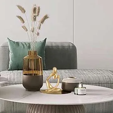 3Pcs The Thinker Statue Creative Figurines for Bookshelf Decor, Home Decor, Office Shelf, Desktop, Living Room,Modern Home,Golded and Black (Gold)