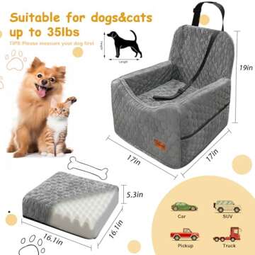 Dog Car Seat for Small/Medium Dogs, Memory Foam Dog Booster Seat, Travel Safety Per Car Seat with Wa...