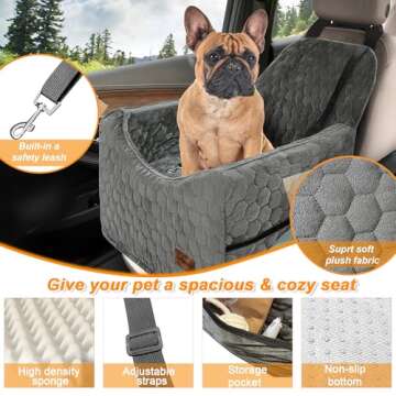 Dog Car Seat for Small/Medium Dogs, Memory Foam Dog Booster Seat, Travel Safety Per Car Seat with Washable Removable Cover, Storage Pockets, Elevated Dog Car Bed for Dogs up to 35 lbs(Gray)