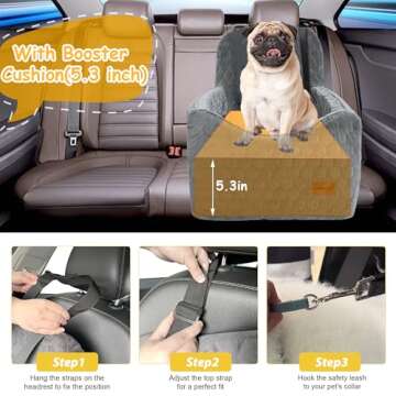Dog Car Seat for Small/Medium Dogs, Memory Foam Dog Booster Seat, Travel Safety Per Car Seat with Washable Removable Cover, Storage Pockets, Elevated Dog Car Bed for Dogs up to 35 lbs(Gray)