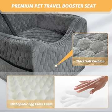 Dog Car Seat for Small/Medium Dogs, Memory Foam Dog Booster Seat, Travel Safety Per Car Seat with Washable Removable Cover, Storage Pockets, Elevated Dog Car Bed for Dogs up to 35 lbs(Gray)